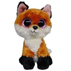 Ty Slick Fox Plush Big Glitter Eyes Orange Black TySilk